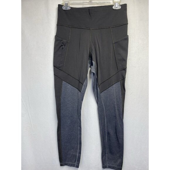 ATHLETA Mid-Rise Yoga-Gym Leggings Women Small Gray Color Block Zipper Pocket - Picture 1 of 16